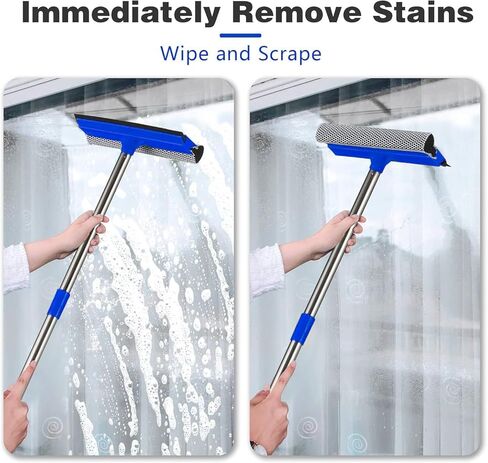 ممسحة نافذة 2 في 1، أداة تنظيف نوافذ السيارة بمقبض طويل من الفولاذ المقاوم للصدأ بطول 55 بوصة، ممسحة إسفنجية للسيارة للمنزل، ومحطة الوقود، والزجاج، والدش، وتنظيف النوافذ العالية في الهواء الطلق in Kuwait