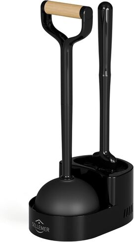 Sellemer Toilet Brush and Plunger Set, Curved Design Head for Deep Cleaning, Heavy Duty Toilet Bowl Brush and Plunger Combo with Holder for Bathroom Cleaning, Black, 1 Pack in Saudi Arabia