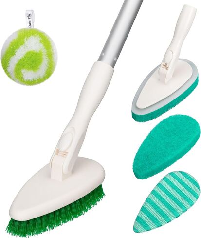 فرشاة تنظيف حوض الاستحمام والبلاط 4 في 1 من كيستفي، فرشاة تنظيف حوض الاستحمام مقاس 51 بوصة بمقبض طويل، فرشاة تنظيف الحمام بشعيرات ناعمة وصلبة، فرشاة تنظيف دش مضادة للخدش للتنظيف in Kuwait