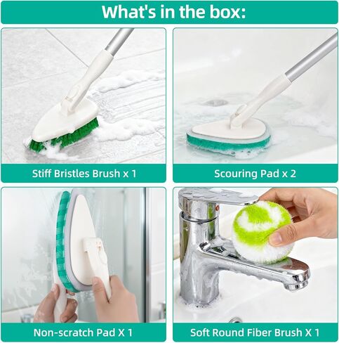 فرشاة تنظيف حوض الاستحمام والبلاط 4 في 1 من كيستفي، فرشاة تنظيف حوض الاستحمام مقاس 51 بوصة بمقبض طويل، فرشاة تنظيف الحمام بشعيرات ناعمة وصلبة، فرشاة تنظيف دش مضادة للخدش للتنظيف in Kuwait