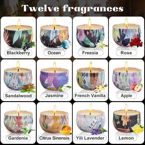Scented Candles Gifts Set 24 Pack Soy Wax Travel Tin Jar Candles for Home 2.5 OZ for Mom for Christmas, Home Scented Decoration Birthday, Thanksgiving, Mother's Day, Floral Pattern in Saudi Arabia