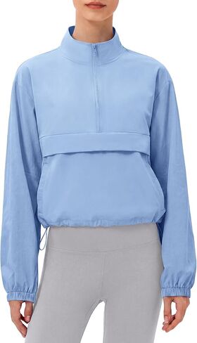 Locachy Women's Lightweight Half Zip Athletic Jacket Cooling Long Sleeve Running Workout Cropped Jacket Outdoor Tops in Saudi Arabia