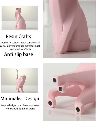 2PCS Pink Cat Statue Geometric Cat Sculpture Animal Statue Art Figurine Home Decorations Modern Cat Statue Animal Figurine Resin Sculpture for Home Office Gift in Saudi Arabia
