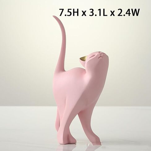 2PCS Pink Cat Statue Geometric Cat Sculpture Animal Statue Art Figurine Home Decorations Modern Cat Statue Animal Figurine Resin Sculpture for Home Office Gift in Saudi Arabia