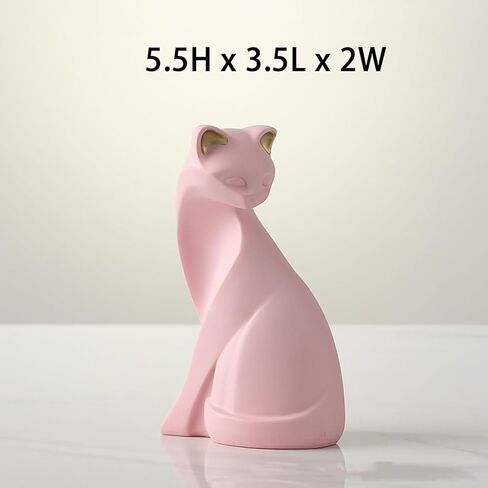 2PCS Pink Cat Statue Geometric Cat Sculpture Animal Statue Art Figurine Home Decorations Modern Cat Statue Animal Figurine Resin Sculpture for Home Office Gift in Saudi Arabia