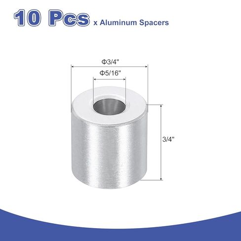 uxcell 10Pcs Aluminum Spacers, 3/4" OD x 5/16" ID x 3/4"L Screw Standoff Brushed Finish Unthreaded Metal Round Spacer, Unthreaded Standoff Bushing for M8 Screw Bolts in Saudi Arabia