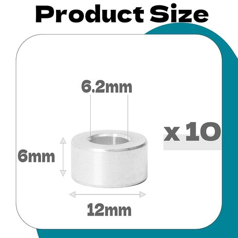 10 قطع فواصل ألومنيوم M6، فاصل معدني ألومنيوم مستدير 6.2 مم ID x 12 مم OD x 6 مم L سمك برغي المواجهة لمسامير M6 فضية in Kuwait