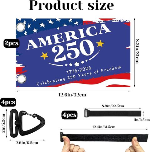 250 Years America Golf Cart Flag, 8.3" x 12.6" 250th Birthday Anniversary USA Boat Flag with Holder and Elastic, 1776-2026 Patriotic Merchandise Flag for Golf Cart Boat Bike and In/Outdoor Decor in Saudi Arabia