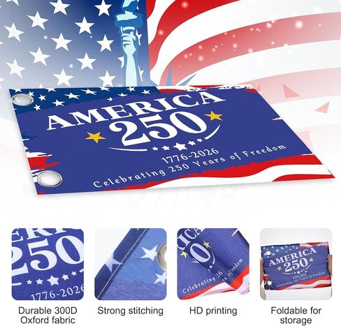 250 Years America Golf Cart Flag, 8.3" x 12.6" 250th Birthday Anniversary USA Boat Flag with Holder and Elastic, 1776-2026 Patriotic Merchandise Flag for Golf Cart Boat Bike and In/Outdoor Decor in Saudi Arabia
