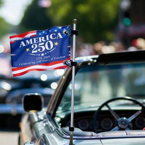 250 Years America Golf Cart Flag, 8.3" x 12.6" 250th Birthday Anniversary USA Boat Flag with Holder and Elastic, 1776-2026 Patriotic Merchandise Flag for Golf Cart Boat Bike and In/Outdoor Decor in Saudi Arabia