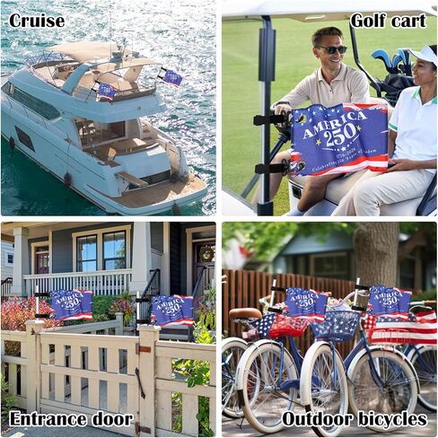 250 Years America Golf Cart Flag, 8.3" x 12.6" 250th Birthday Anniversary USA Boat Flag with Holder and Elastic, 1776-2026 Patriotic Merchandise Flag for Golf Cart Boat Bike and In/Outdoor Decor in Saudi Arabia