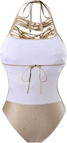 OYOANGLE Women's Beaded Cheeky Monokini Strappy One Piece Swimsuits Open Back Beach Leotard in Saudi Arabia