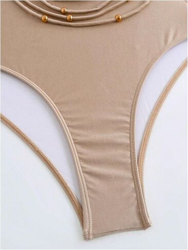 OYOANGLE Women's Beaded Cheeky Monokini Strappy One Piece Swimsuits Open Back Beach Leotard in Saudi Arabia