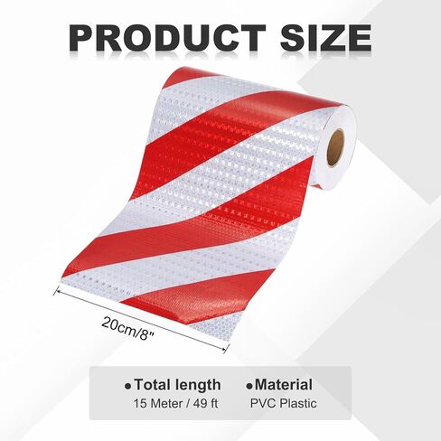 MECCANIXITY Reflective Tape, 8 Inch x 49 ft Warning Safety Sticker Night Reflectors Self-Adhesive Trailer Reflector Twill Tape for Cars Trucks Trailer, Red White in Saudi Arabia