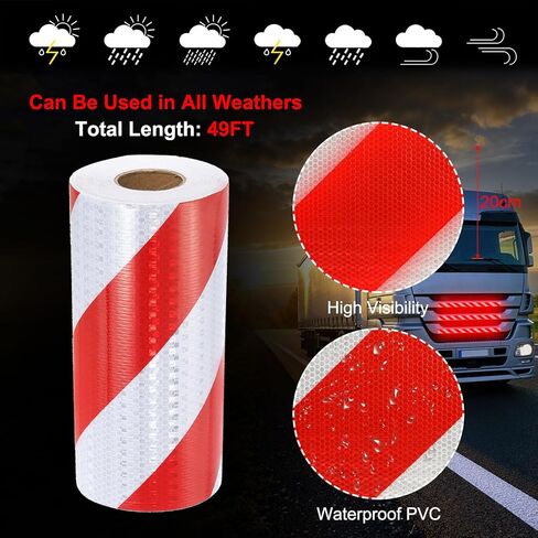 MECCANIXITY Reflective Tape, 8 Inch x 49 ft Warning Safety Sticker Night Reflectors Self-Adhesive Trailer Reflector Twill Tape for Cars Trucks Trailer, Red White in Saudi Arabia