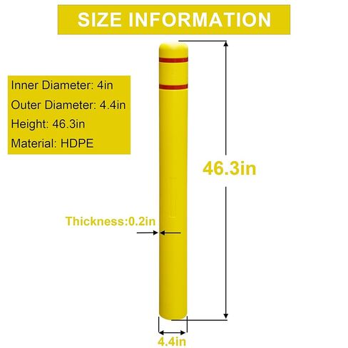 غطاء OrangeStar Bollard مقاس 4 بوصة × 46 بوصة أصفر مع 2 أطواق عاكسة للضوء، غطاء أمان شديد التحمل مقاوم للطقس لموقف السيارات، وأعمدة الأمان، وحواجز المرور، والحماية الصناعية، عبوة واحدة in Kuwait