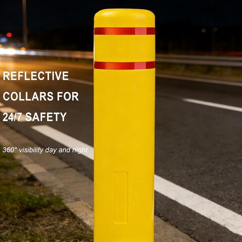 غطاء OrangeStar Bollard مقاس 4 بوصة × 46 بوصة أصفر مع 2 أطواق عاكسة للضوء، غطاء أمان شديد التحمل مقاوم للطقس لموقف السيارات، وأعمدة الأمان، وحواجز المرور، والحماية الصناعية، عبوة واحدة in Kuwait