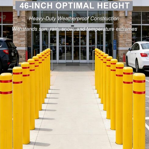 غطاء OrangeStar Bollard مقاس 4 بوصة × 46 بوصة أصفر مع 2 أطواق عاكسة للضوء، غطاء أمان شديد التحمل مقاوم للطقس لموقف السيارات، وأعمدة الأمان، وحواجز المرور، والحماية الصناعية، عبوة واحدة in Kuwait