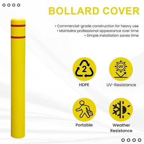 غطاء OrangeStar Bollard مقاس 4 بوصة × 46 بوصة أصفر مع 2 أطواق عاكسة للضوء، غطاء أمان شديد التحمل مقاوم للطقس لموقف السيارات، وأعمدة الأمان، وحواجز المرور، والحماية الصناعية، عبوة واحدة in Kuwait