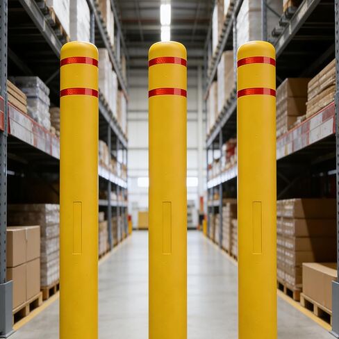 غطاء OrangeStar Bollard مقاس 4 بوصة × 46 بوصة أصفر مع 2 أطواق عاكسة للضوء، غطاء أمان شديد التحمل مقاوم للطقس لموقف السيارات، وأعمدة الأمان، وحواجز المرور، والحماية الصناعية، عبوة واحدة in Kuwait