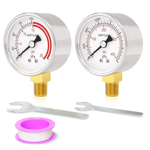 Low and High Pressure Gauges, 30PSI and 400 PSI for Acetylene Regulator, 2.5" Dial Size, 1/4" NPT Lower Mount, Stainless Steel case in Saudi Arabia