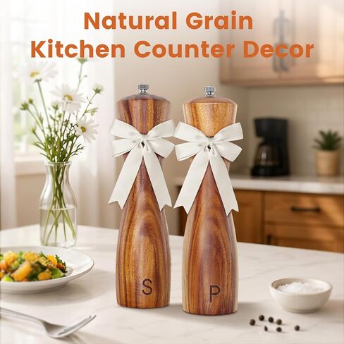 Wedding Gifts for Couples 2026: Acacia Wood Salt and Pepper Grinder Set with Bow Design - Kitchen Counter Decor in Saudi Arabia