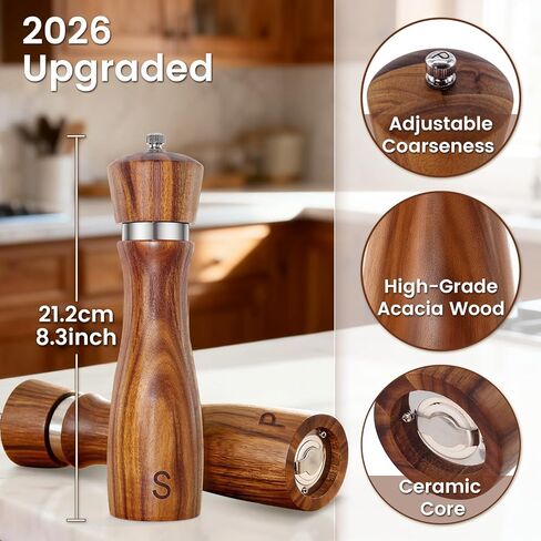 Wedding Gifts for Couples 2026: Acacia Wood Salt and Pepper Grinder Set with Bow Design - Kitchen Counter Decor in Saudi Arabia