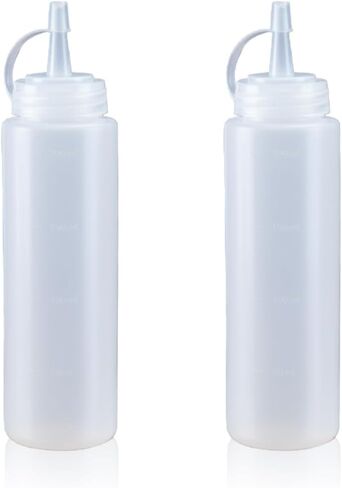 Squeeze Bottles for Sauces,Leak-Proof Condiment Dispenser, BPA-Free Kitchen Restaurant Squeeze Bottle Set with Wide Mouth for Ketchup, Mustard,Syrup,Dressings (White, 2Pack-8oz(200ml)) in Saudi Arabia