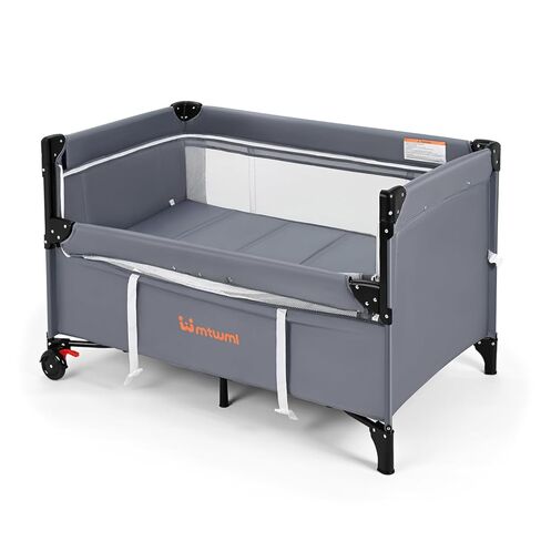 سرير أطفال محمول MTWML، ساحة لعب للأطفال 2 في 1 وسرير أطفال بجانب السرير مع عجلة، روضة أطفال قابلة للطي ومركز حضانة مع حقيبة سفر للمنزل أو السفر من حديثي الولادة إلى الأطفال الصغار (رمادي غامق) in Kuwait