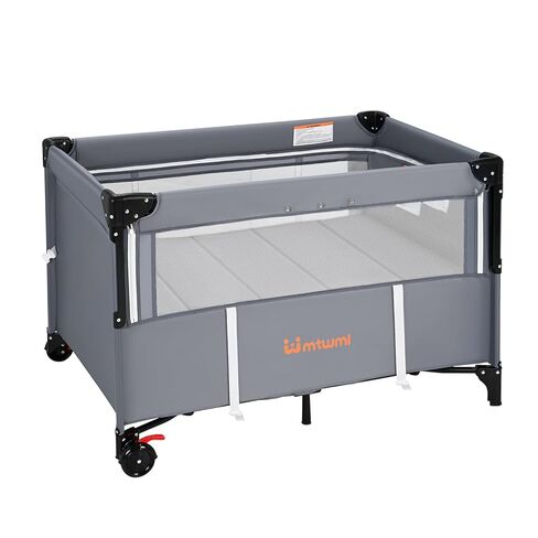 سرير أطفال محمول MTWML، ساحة لعب للأطفال 2 في 1 وسرير أطفال بجانب السرير مع عجلة، روضة أطفال قابلة للطي ومركز حضانة مع حقيبة سفر للمنزل أو السفر من حديثي الولادة إلى الأطفال الصغار (رمادي غامق) in Kuwait