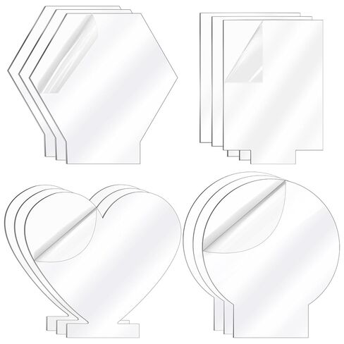 مجموعة أوراق أكريليك شفافة مكونة من 12 قطعة مع 4 أشكال (دائرة، مربع، قلب، سداسي) - فراغات مصبوبة بسمك 4 مم لقاعدة إضاءة LED، النقش بالليزر، الحرف اليدوية، الرسم والديكور المنزلي in Kuwait
