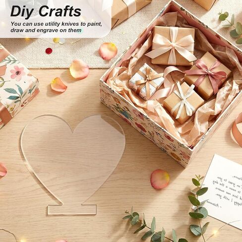 مجموعة أوراق أكريليك شفافة مكونة من 12 قطعة مع 4 أشكال (دائرة، مربع، قلب، سداسي) - فراغات مصبوبة بسمك 4 مم لقاعدة إضاءة LED، النقش بالليزر، الحرف اليدوية، الرسم والديكور المنزلي in Kuwait