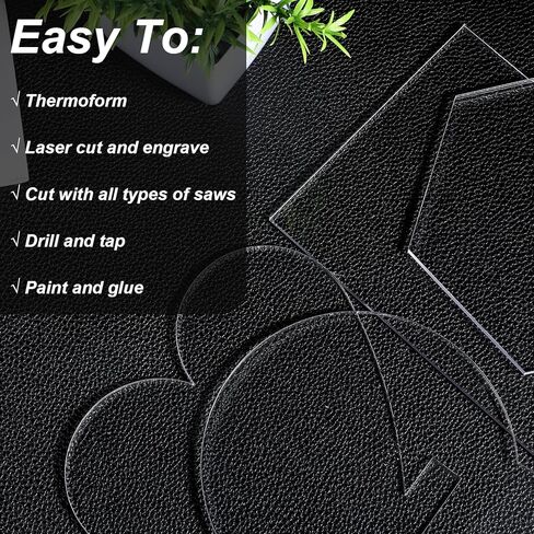 مجموعة أوراق أكريليك شفافة مكونة من 12 قطعة مع 4 أشكال (دائرة، مربع، قلب، سداسي) - فراغات مصبوبة بسمك 4 مم لقاعدة إضاءة LED، النقش بالليزر، الحرف اليدوية، الرسم والديكور المنزلي in Kuwait