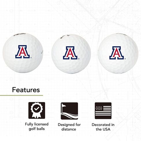 مجموعة من 3 كرات جولف من Desert Cactus University of Arizona - UA Wildcats كاملة الألوان بثلاثة ألوان - إكسسوار الفريق الرياضي المرخص رسميًا (التصميم A) in Saudi Arabia