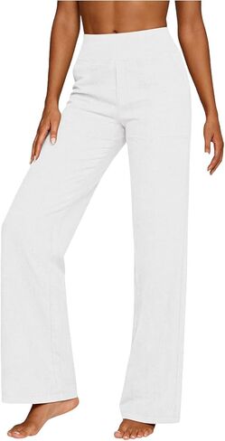 Cotton Linen Pants Women High Waisted Straight Leg Lounge Pants Vacation Beach Trousers Summer Versatile Trousers in Saudi Arabia