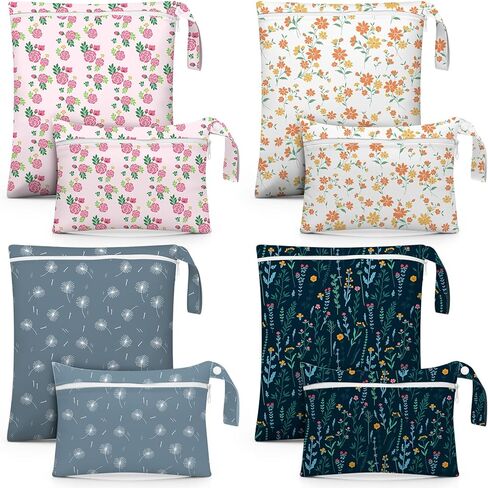 Reginary 8 Pack Wet Dry Bags Large & Small Waterproof Reusable Travel Bags Zipper Pouch for Baby Diapers Cloth Wet Clothes Beach Swimsuits Toiletries(2 Sizes,Solid Color) in Saudi Arabia
