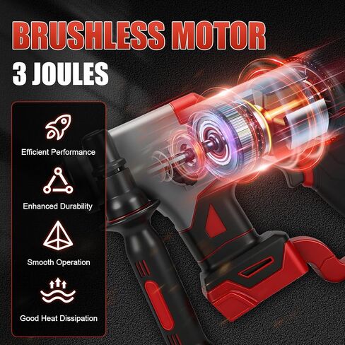 SDS-Plus Rotary Hammer Drill for Dewalt 20V Battery, 2.6J Brushless Hammer Drill with 4 Modes, 360° Rotating Handle, Compact & Lightweight (5.3lbs) - Includes 5-Piece Drill & Chisel Set (No Battery) in Kuwait