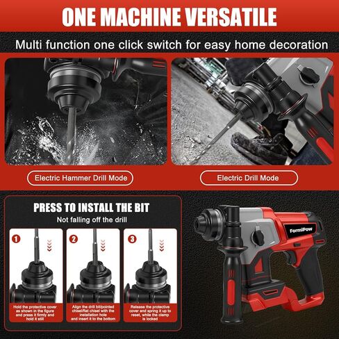 SDS-Plus Rotary Hammer Drill for Dewalt 20V Battery, 2.6J Brushless Hammer Drill with 4 Modes, 360° Rotating Handle, Compact & Lightweight (5.3lbs) - Includes 5-Piece Drill & Chisel Set (No Battery) in Kuwait