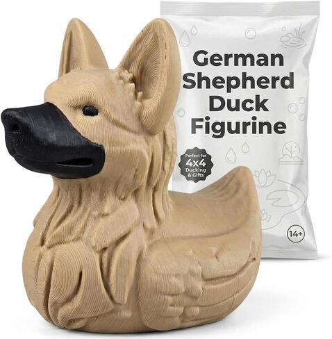 German Shepherd Duck Figurine – Funny 4x4 Rubber Duck for Vehicle Ducking, Cruise Hiding & Dog Lovers – Dashboard Collectible Gift for Off-Road & Travel Fans – 3D Printed in Canada in Saudi Arabia