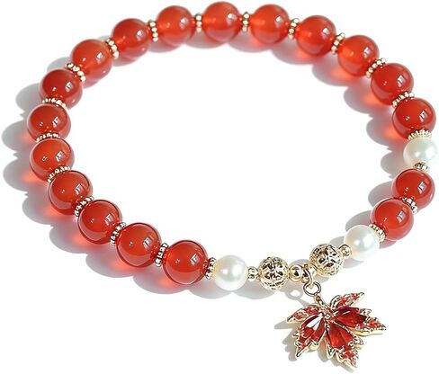 Vintage Leaf Bracelet for Women Maple Leaf Fall Bracelet Natural Red Jade Stretch Bracelet Gold Stretch Bracelet OT Clasp Bracelet Jewelry for Women in Saudi Arabia