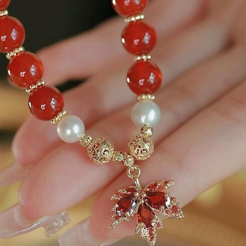 Vintage Leaf Bracelet for Women Maple Leaf Fall Bracelet Natural Red Jade Stretch Bracelet Gold Stretch Bracelet OT Clasp Bracelet Jewelry for Women in Saudi Arabia