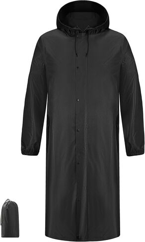 iCreek Men's Long Rain Coat Hooded Packable Waterproof Lightweight Outdoor Rain Jacket Trench Coats Windbreaker in Kuwait