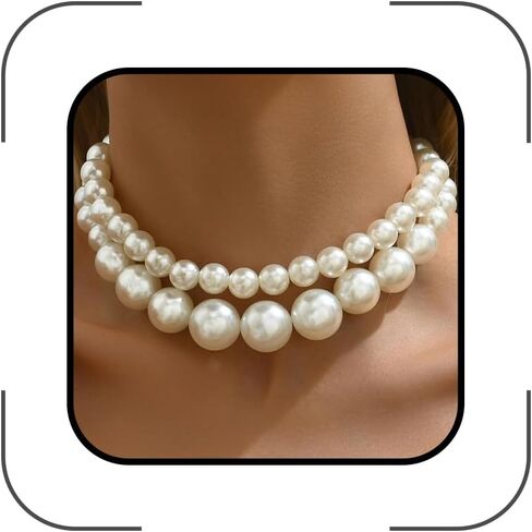 Layered Big Pearl Choker Necklaces for Women Fashion Adjustable Faux Pearls Necklaces Chunky White Large Beaded Necklace Jewelry Accessories in Saudi Arabia