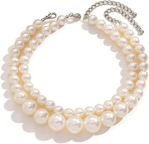 Layered Big Pearl Choker Necklaces for Women Fashion Adjustable Faux Pearls Necklaces Chunky White Large Beaded Necklace Jewelry Accessories in Saudi Arabia