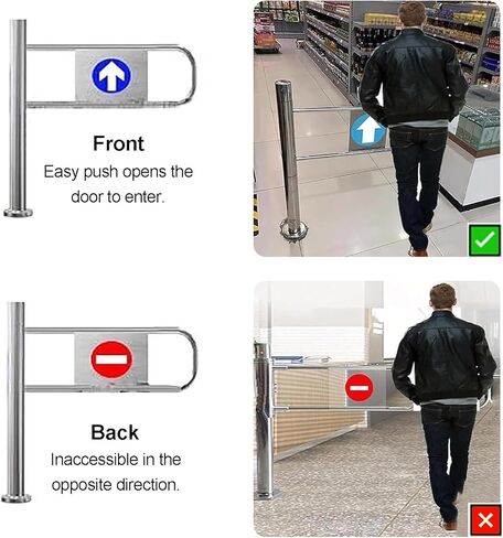 بوابة متأرجحة أوتوماتيكية - إغلاق بنابض، باب متين من الفولاذ المقاوم للصدأ باتجاه واحد للمتجر والفناء والمستودع - جهاز دخول وخروج آمن (1.5 × 1 م) in Kuwait