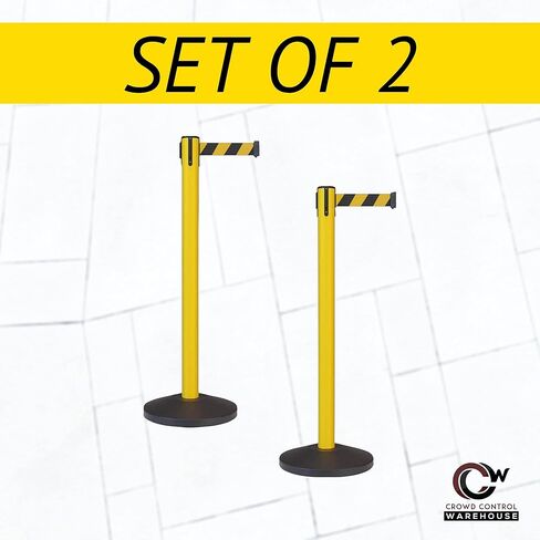 Crowd Control Warehouse - CCW Set of 2 Safety Retractable Belt Barrier Stanchion, Sloped Base, Yellow Post, RBB-100-7.5 ft Belt, Green Belt in Saudi Arabia