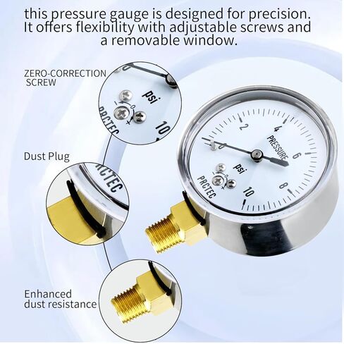 2.5 '' قياس ضغط الحجاب الحاجز الغاز فراغ مايكرو قياس الضغط المنخفض شعاعي جبل NPT1/4 (0-10psi) in Kuwait