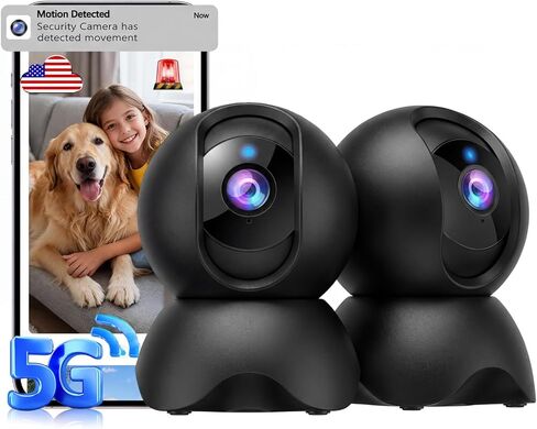 Indoor Security Camera-2K Pet/Dog/Baby Camera with Phone app, 360° Pan/Tilt WiFi Cameras for Home Security, Night Vision, Motion Tracking,2.4/5GHz,Two-Way Audio(2Pack) in Kuwait