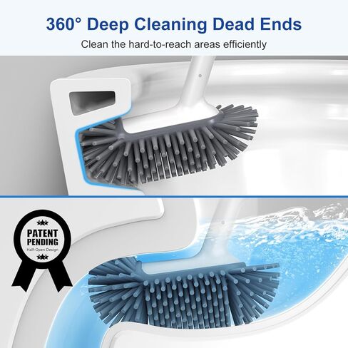 HAMITOR Toilet Bowl Brush Holder Set: Deep Cleaning Silicone Toilet Cleaner Scrubber Under Rim with Curved Bristle for Bathroom Dead Corner Clean - Modern Rv Toilet Decorative Accessories - White in Kuwait