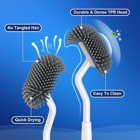 HAMITOR Toilet Bowl Brush Holder Set: Deep Cleaning Silicone Toilet Cleaner Scrubber Under Rim with Curved Bristle for Bathroom Dead Corner Clean - Modern Rv Toilet Decorative Accessories - White in Kuwait